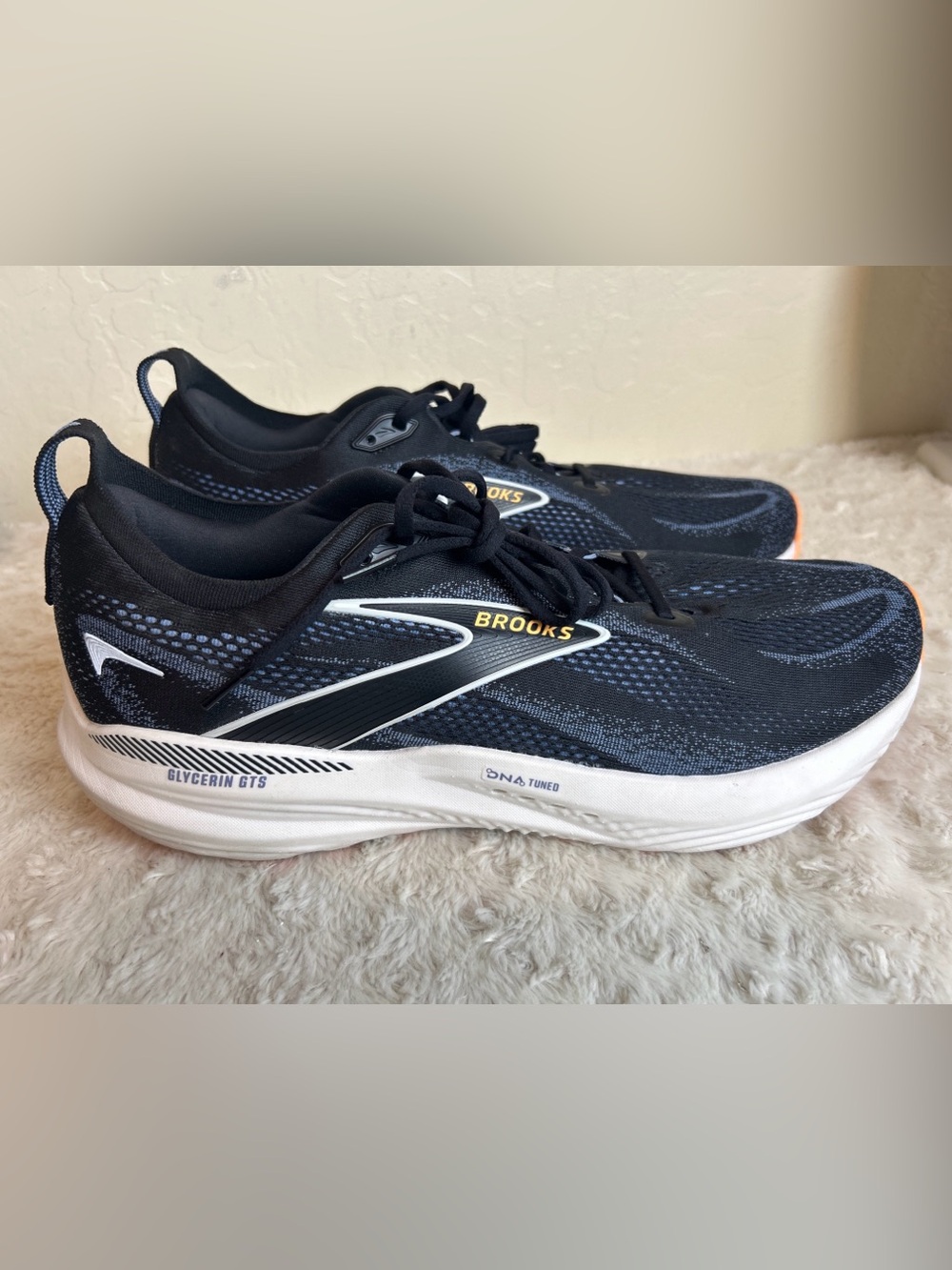 Brooks Glycerin 22 GTS Shoes Mens Sz 15 D Black Country Blue Orange Pop Running